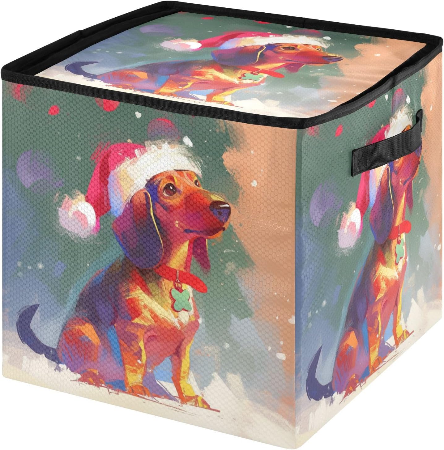High Capacity Christmas Ornament Storage Box Holds Up to 64, Adjustable Dividers, Zippered Top, Two Handles Large Holiday Storage Case with Lid,Duchshund Dog Christmas