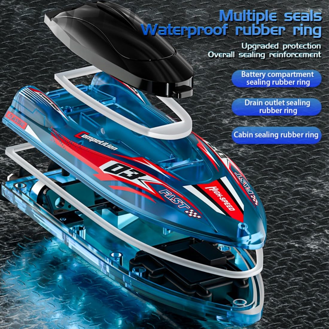 Brushless Fernsteuer Boot 2.4GHz High Speed RC Elektrisch Racing Boot mit Farbwechsel LED Beleuchtung Wasserdicht Dual Motor Wasserfahrzeug für Erwachsene Hobbyisten-Rot/3 Batterie