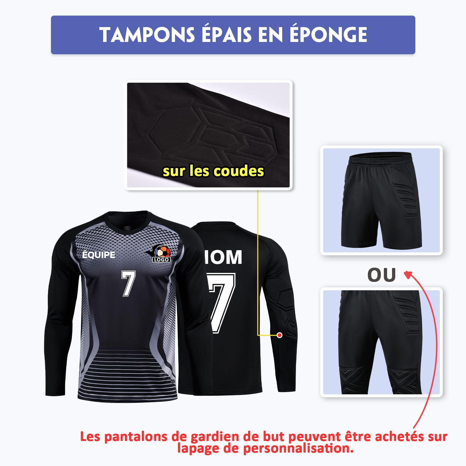 LAIFU Maillots de Gardien de But Adultes et Juniors Personnalisés Maillots de Gardien de But avec Nom, Numéro et Logo