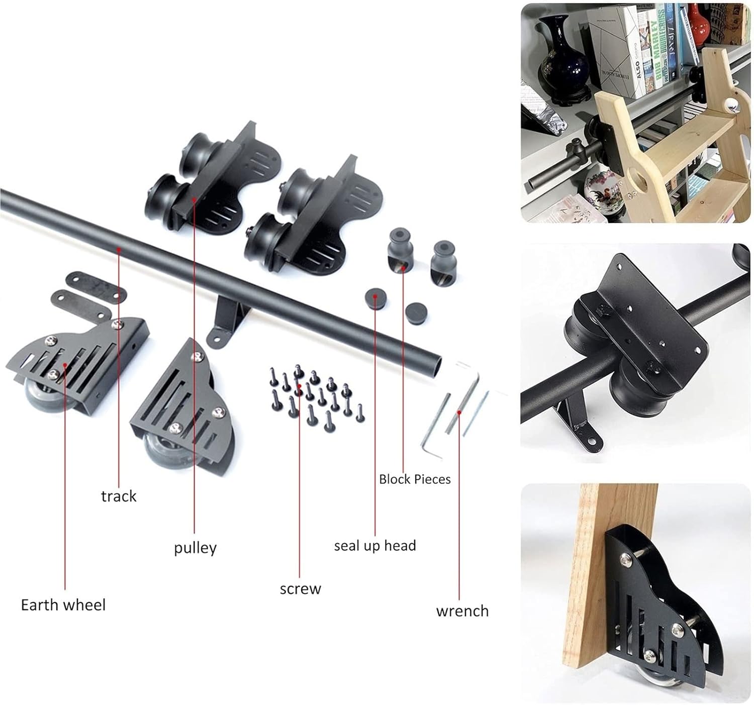 Retractable Rolling Ladder Hardware Library Sliding Ladder Hardware Kit, with Floor Roller Wheels Round Tube Mobile Ladder Track(No Ladder) (200cm(6.6 ft) track kit)