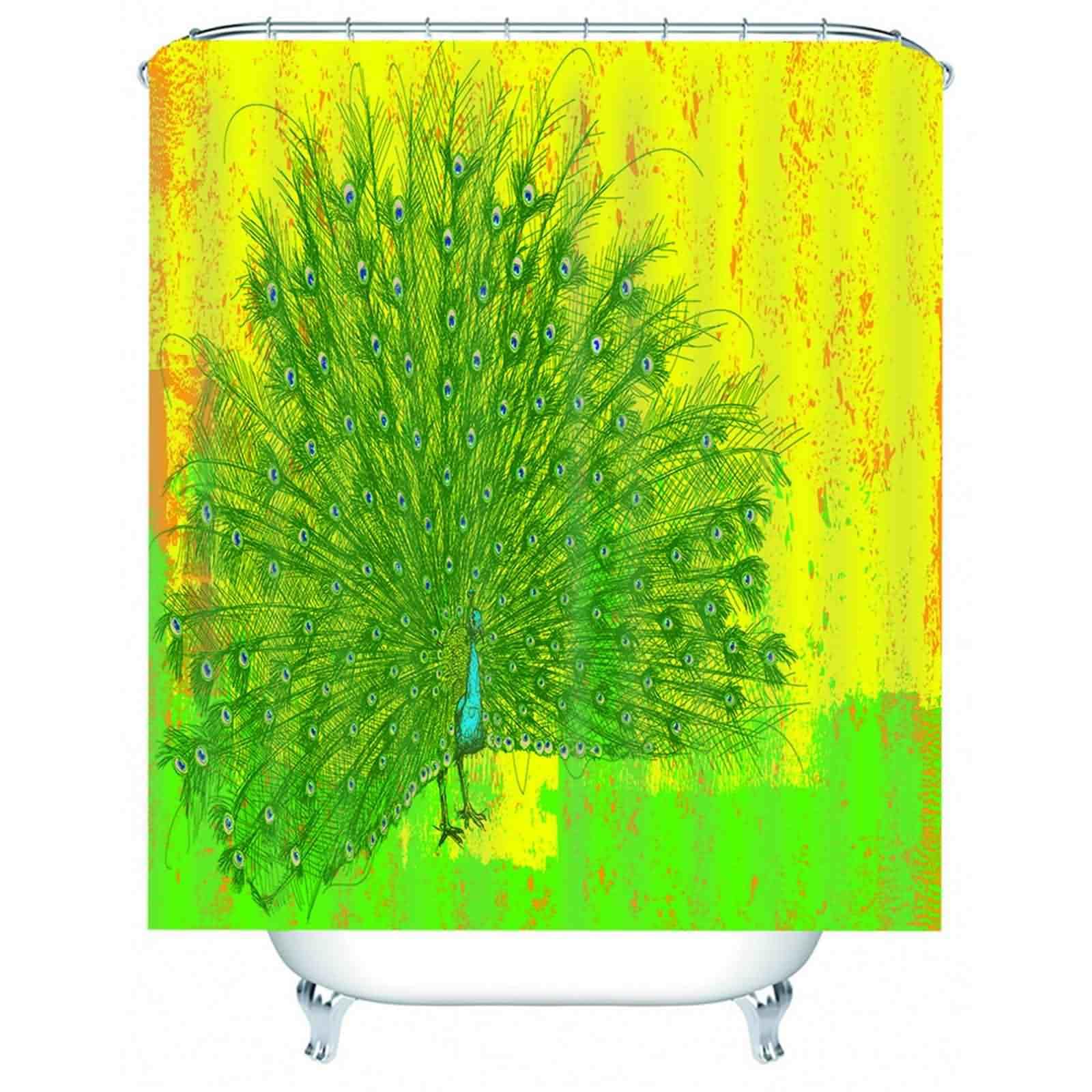 Rideau camping car et douche 180x180cm motif paon vert jaune pour des voyages confortables
