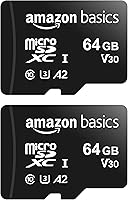 Amazon Basics 64GB MicroSDXC UHS-I Card (2-Pack) - A2 U3 V30, 100MB/s Read, 4K UHD, Adapter Included for GoPro, Smartphones, Cameras