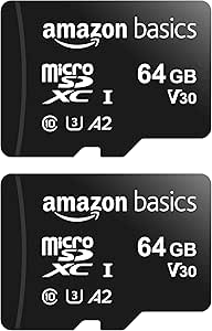 �鶹�� Basics 64GB microSDXC Memory Card with Full Size Adapter, 100MB/s, U3, 2-Pack