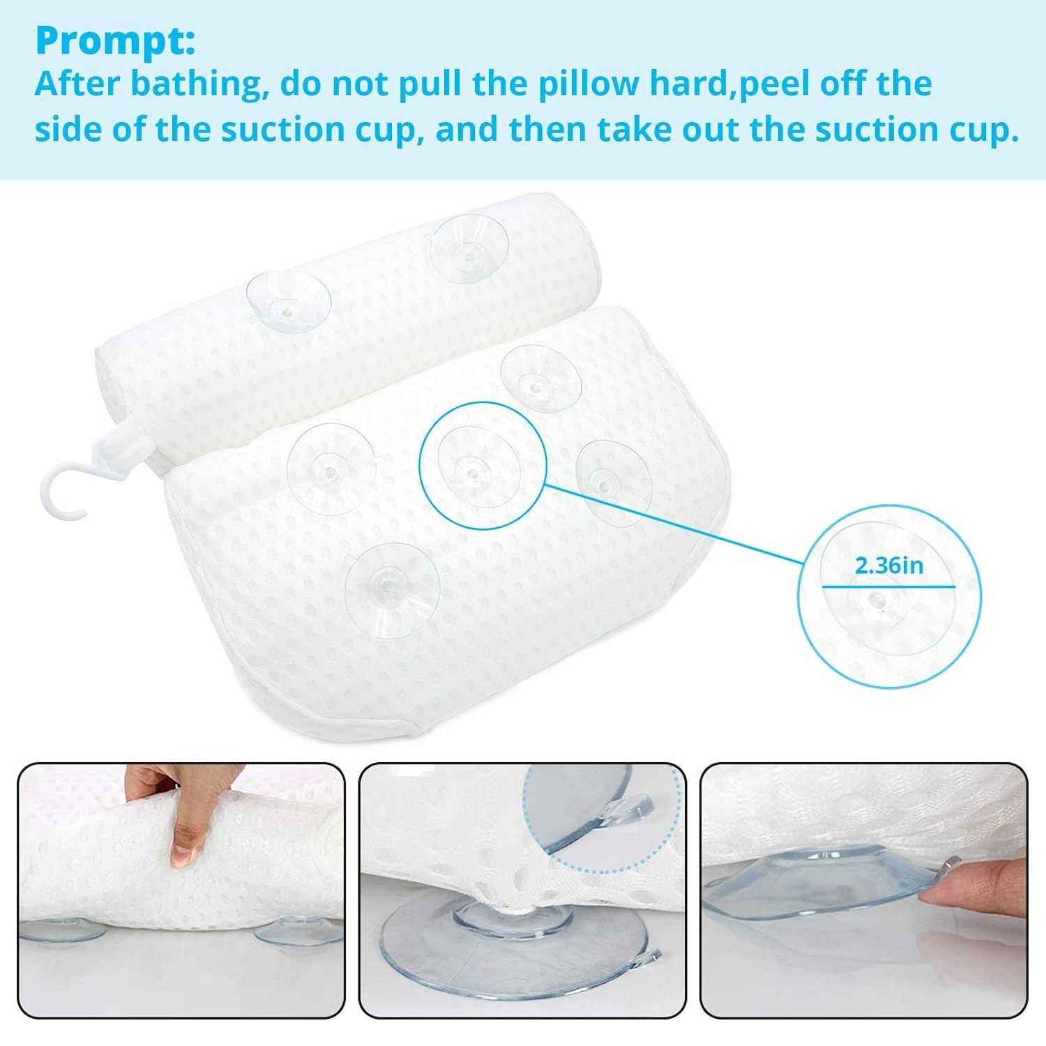 BaiQiuS Bath Pillow,7 Non Slip Strong Suction Cups,4D Air Mesh Breathable,Super Thick Soft,Luxury Bathtub Spa Pillow for Tub Neck and Back Support,Fits All Smooth Bathtub,White : Beauty & Personal Care