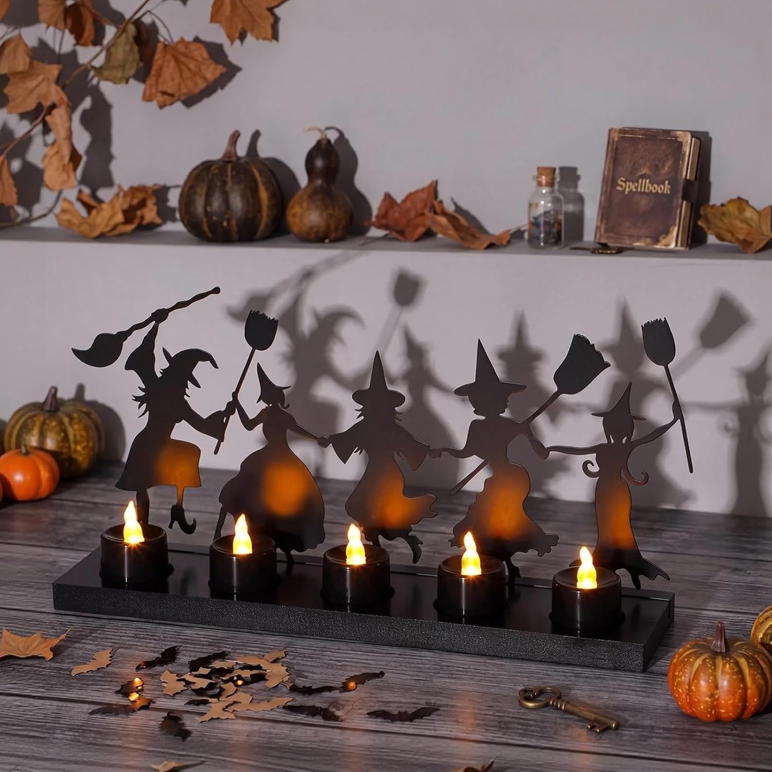Bucherry Halloween Dancing Witches Metal Candle Holder with LED Decor