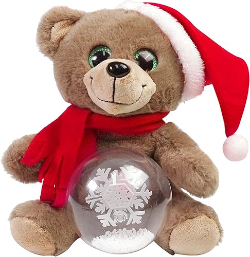 Oso de peluche de Navidad de 10 pulgadas, con luz LED, oso cantante musical, juguetes de peluche con globos de nieve, festivales de cumpleaños,