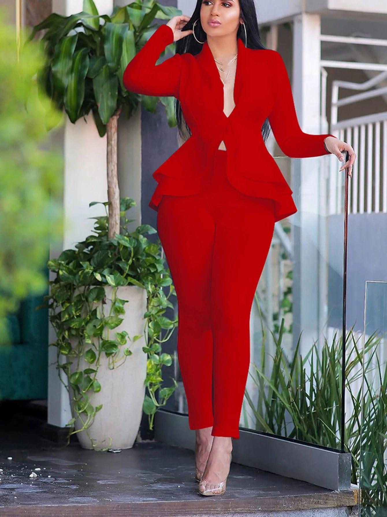 Conjunto de Oficina de 2 Piezas para Mujer: Chaqueta y Pantalón, Atuendo de Trabajo