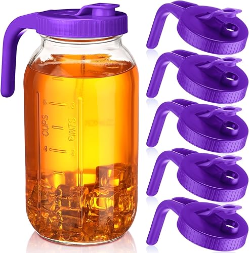 5 tarros de boca ancha para verter tapas de boquilla con asa, tapa de plástico reutilizable, sello hermético a prueba de fugas, frasco no incluido