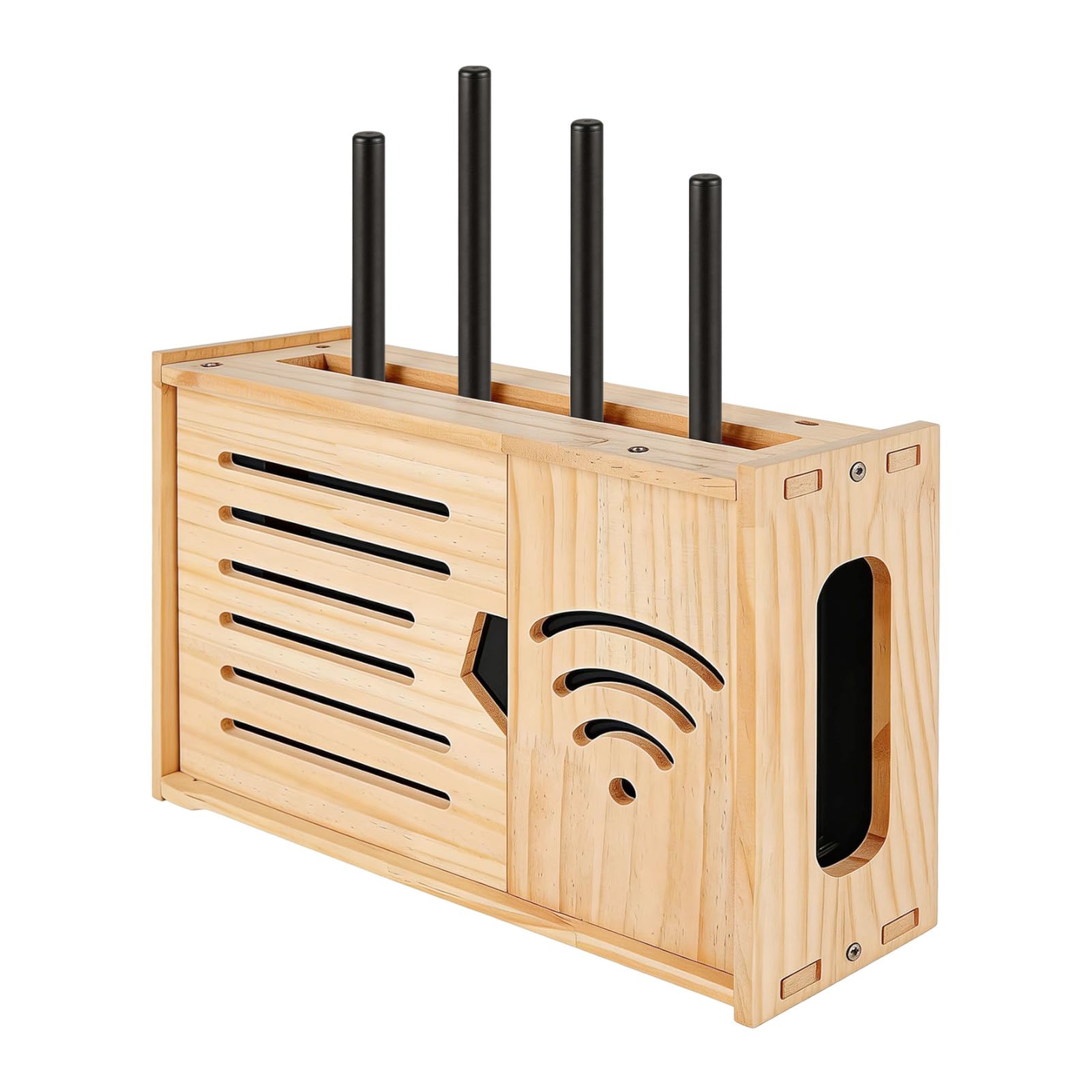 Minifactory Wall-Mounted Wooden WiFi Router Storage Box with Cable Management Heat Dissipation Holes & Foldable Lid - Hidden Shelf for Router Modem Set-Top Box Living Room/Office Organizer