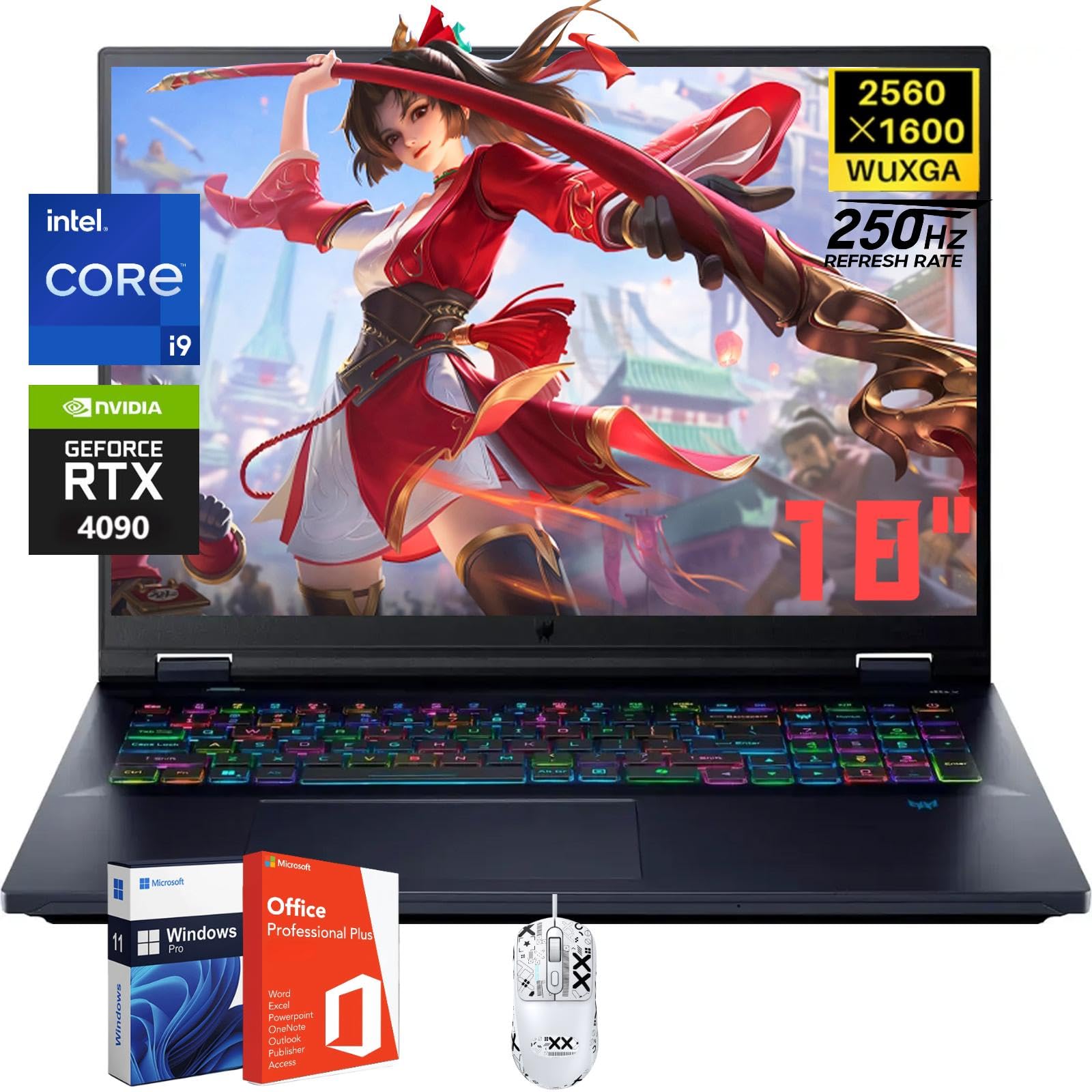 acer Predator Helios 18 Inch 250Hz Gaming Laptop, Intel i9-14900HX, GeForce RTX 4090, 32 GB DDR5, 1 TB SSD, WiFi 7, AI PC, Backlit KB, Win 11 Pro, Office Pro Lifetime License, Patented Mouse