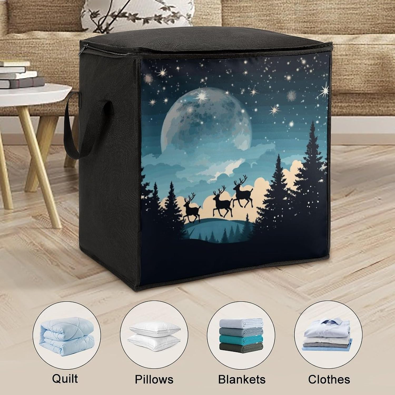 Christmas Winter Storage Bags Moving Bags Storage Bins | Comforter Storage Bag Reinforced Handles & Zippers Foldable Closet Organizers and Storage for Blanket Pillow Clothes