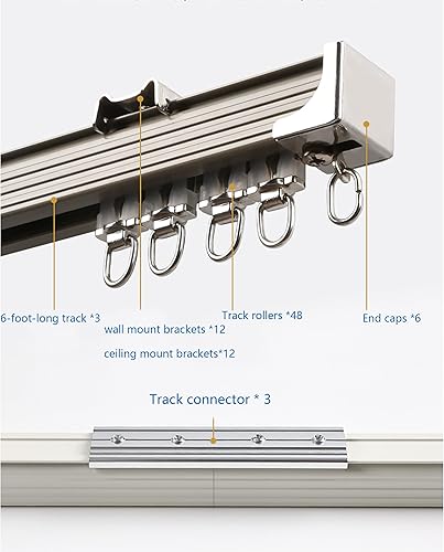 Miniatura 2 de Juego de rieles de cortina de techo, riel divisor de habitación, juego de cortina de ducha con ganchos y todos los accesorios para sala de estar,