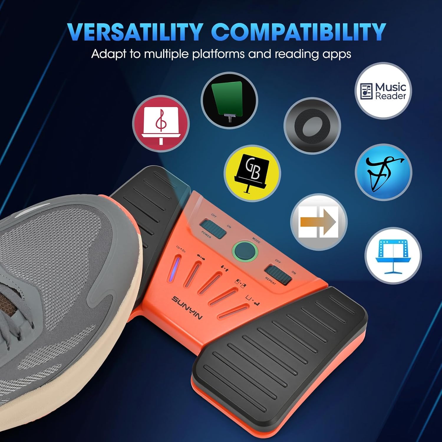 Wireless Page Turner Pedal Buletooth Foot Pedal Music Page Turner Pedal for Phones Ipad Tablets Phone Rechargeable（orange)