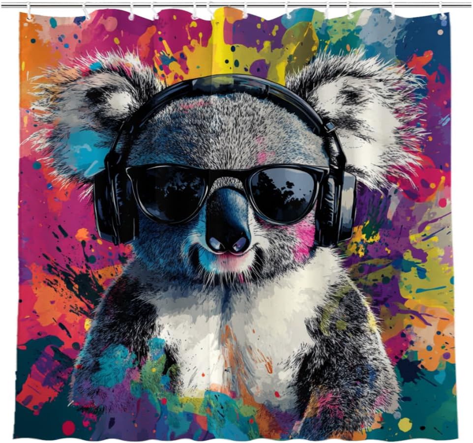 Giraffe Funny Abstract Oil Painting Shower Curtain Set 72Wx72H Inches Colorful Pet Artwork Animal Polyester Bathroom Curtain with 12 Hooks