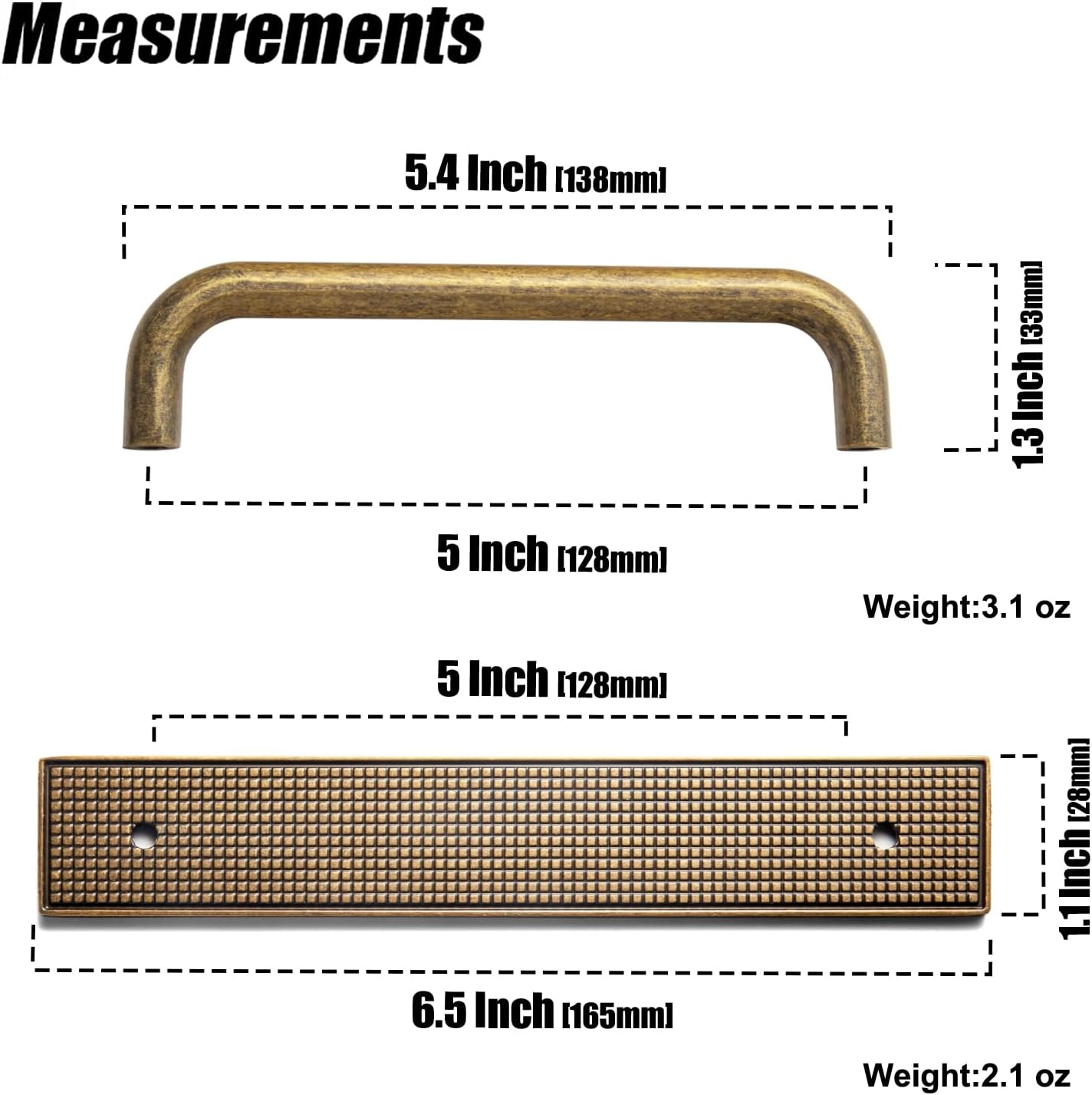 2 Pack Antique Brass Cabinet Pulls with Backplate, Solid Zinc Alloy 5'' Hole Centers Drawer Handles, Vintage Style Hardware for Bedroom, Kitchen Cupboard