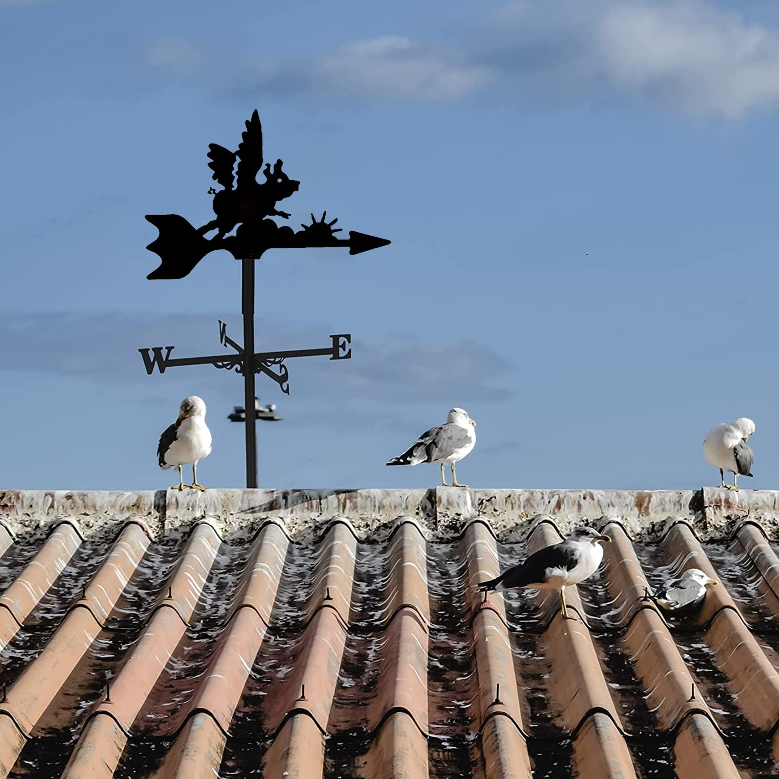 Decorazione da Giardino Esterna,banderuola segnavento in Metallo,indicatore di direzione del Vento Rotante a Forma Maiale Volante Acciaio Inossidabile per sul Tetto Ferro Esterno