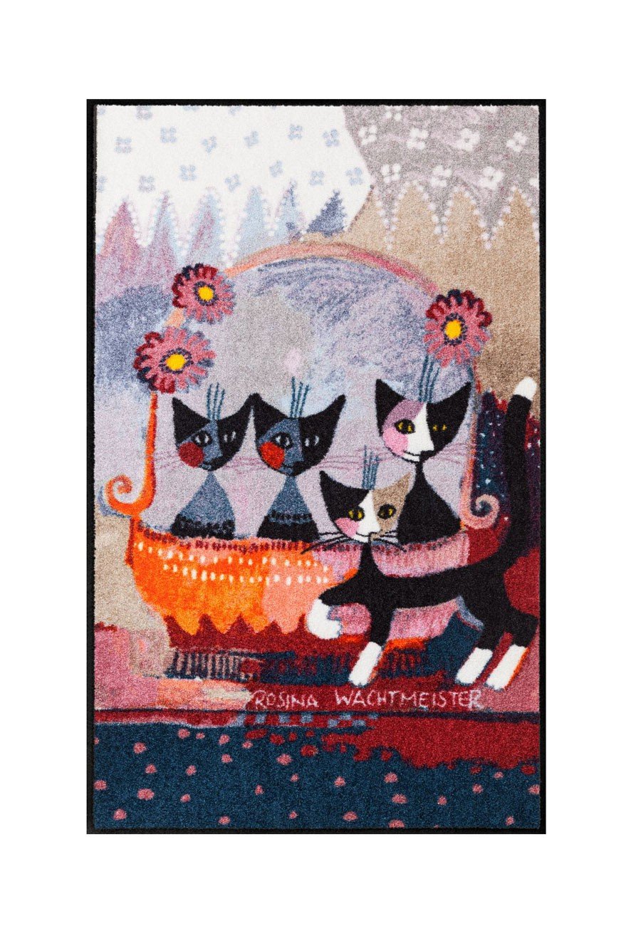 Salonloewe Rosina Wachtmeister Fußmatte Lifestyle La Mia Famiglia 75x120 cm Flur-Läufer Katzen-Familie bunt Wohn-Teppich Schmutzfang-Teppich waschbar