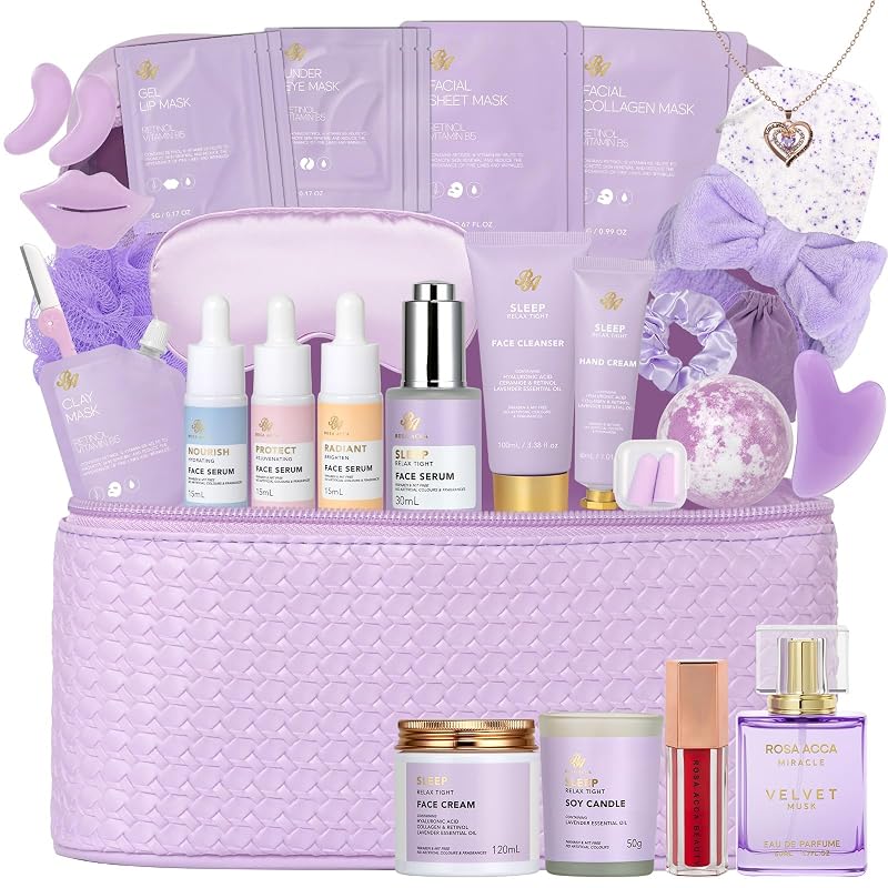 Conjunto para presente RA ROSA ACCA com 33 peças, cuidados faciais e corporais, fragrância de lavanda e bolsa cosmética