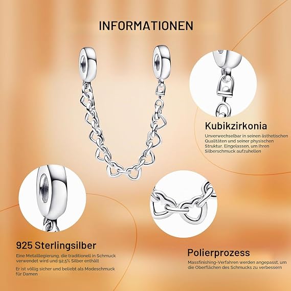 925 Sterling Silver Charm for Women's Bracelets Valentine's Day Eternal Love Clip Secure Chain Dangle Charm Gifts