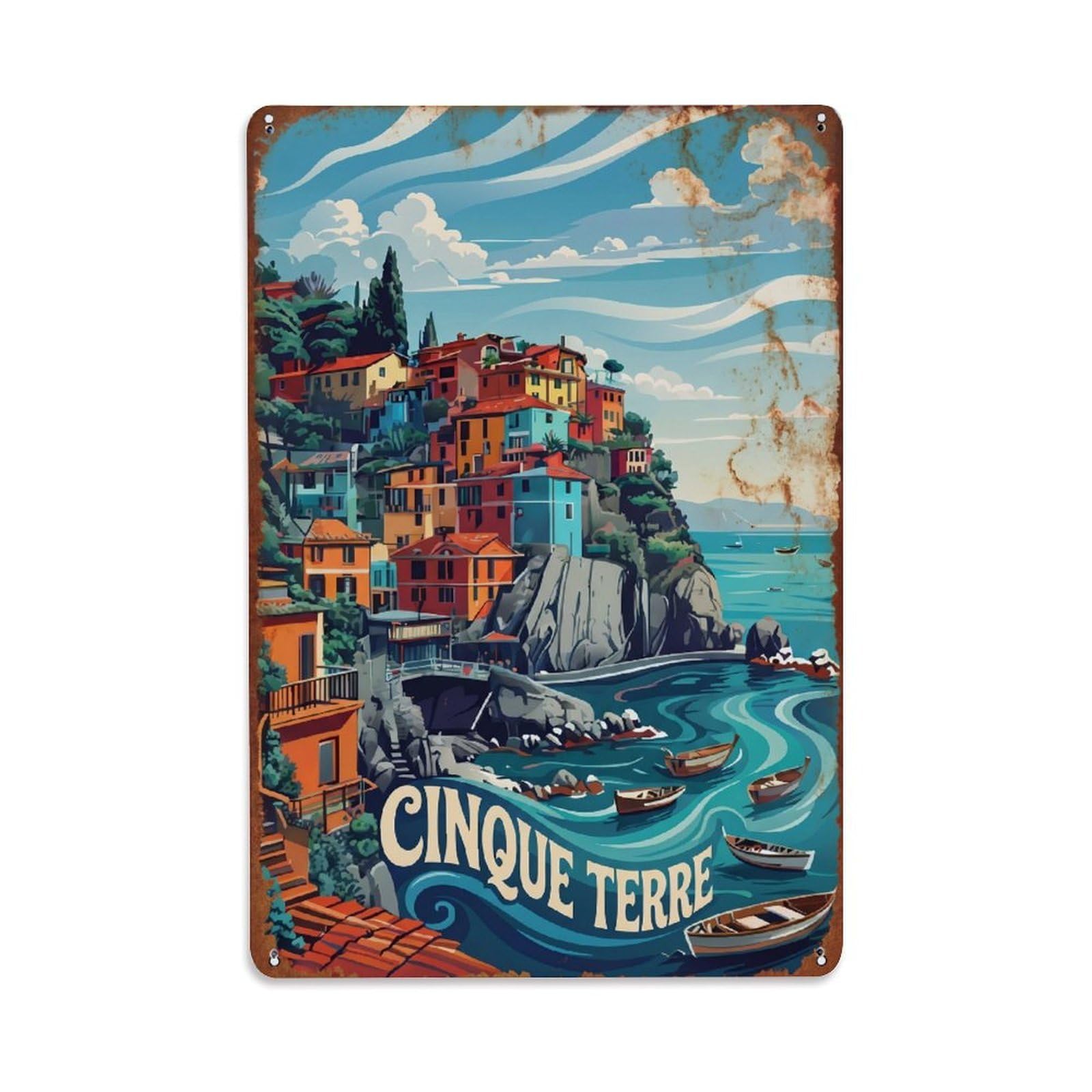 Yrnq 08X12inch Vintage Style Vintage Travel Cinque Terre Italy Flowing Metal Tin Sign