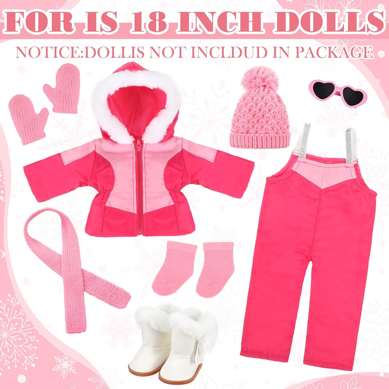 Kajaia 8 Pcs Doll Clothes 18 Inch Doll Clothes and Accessories Dress Flip Flops Hat Outfit Swimsuit Accessories for 18 Inch(Pink, Ski)