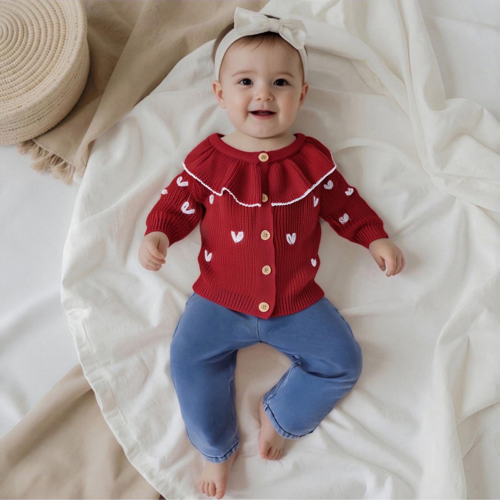 GXNRHG Cardigan Lavorato a Maglia per neonata. Simpatico Ricamo a Cuore, Manica Lunga, Maglione Grosso, Abbottonato. Maglieria per San Valentino
