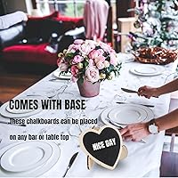 Vista 5 de 10 mini letreros de pizarra de madera, pizarra con soporte de caballete, pizarra en forma de corazón, tablero de mensajes de escritorio