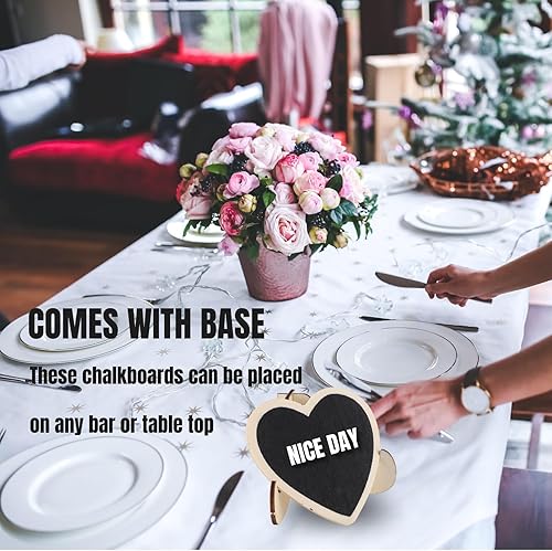 Miniatura 5 de 10 mini letreros de pizarra de madera, pizarra con soporte de caballete, pizarra en forma de corazón, tablero de mensajes de escritorio para