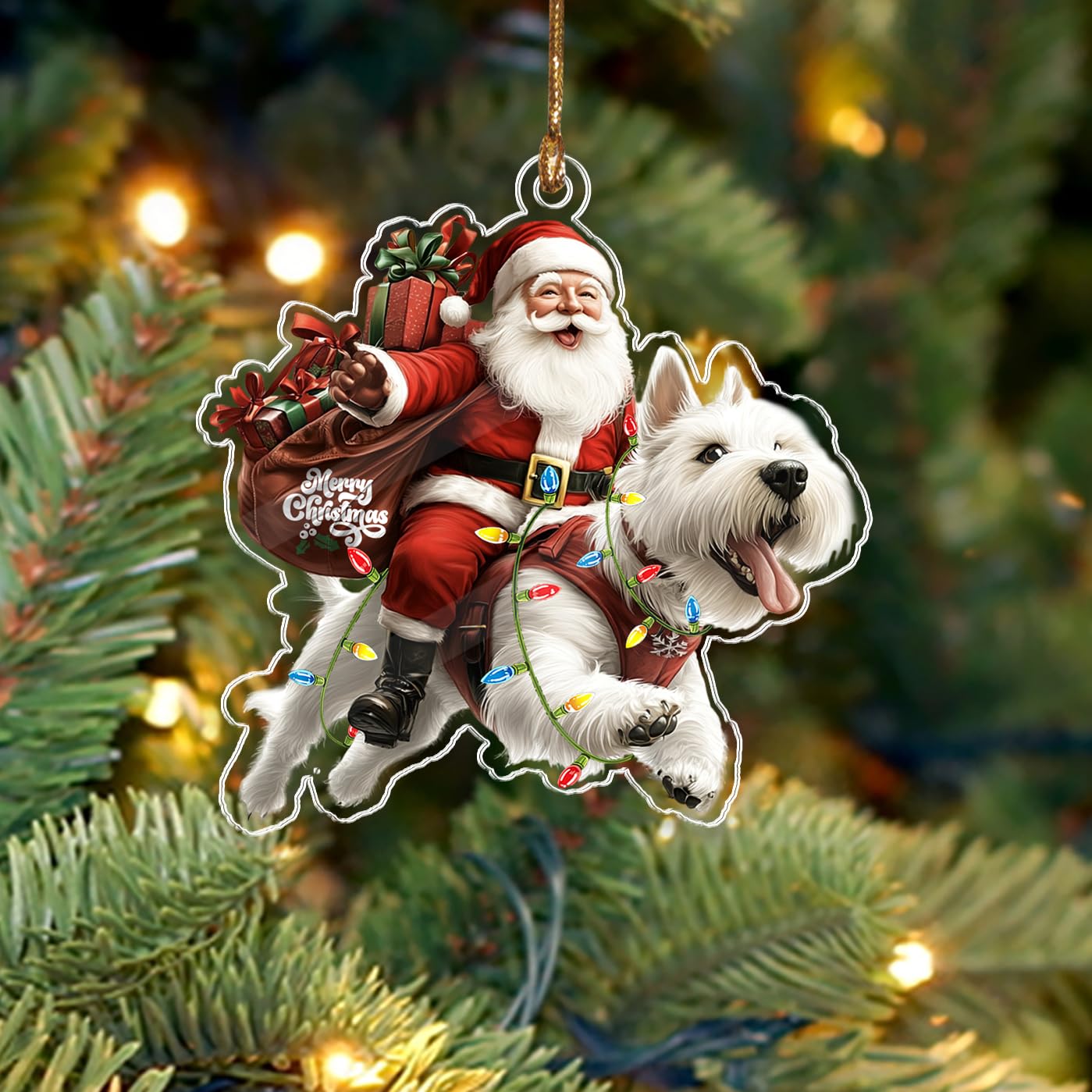BEETHIS Funny Scottish Terrier 2 Santa Christmas Ornament 2025 – 2D Flat Acrylic Santa and Dog Car Hanging Ornament Decoration for Dog Lovers – Unique Scottish Terrier Xmas Decor 3.5''