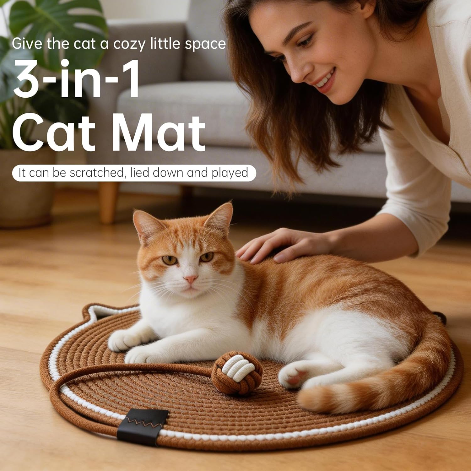 Cat Scratcher Mat, Natural Cotton Rope Cat Scratch Pad, 18.11'' Round Horizontal Floor Cat Scratching Pads for Indoor Cats, Cat Furniture Protector for Wall, Couch, Carpets, Sofas (white, Extra Large)