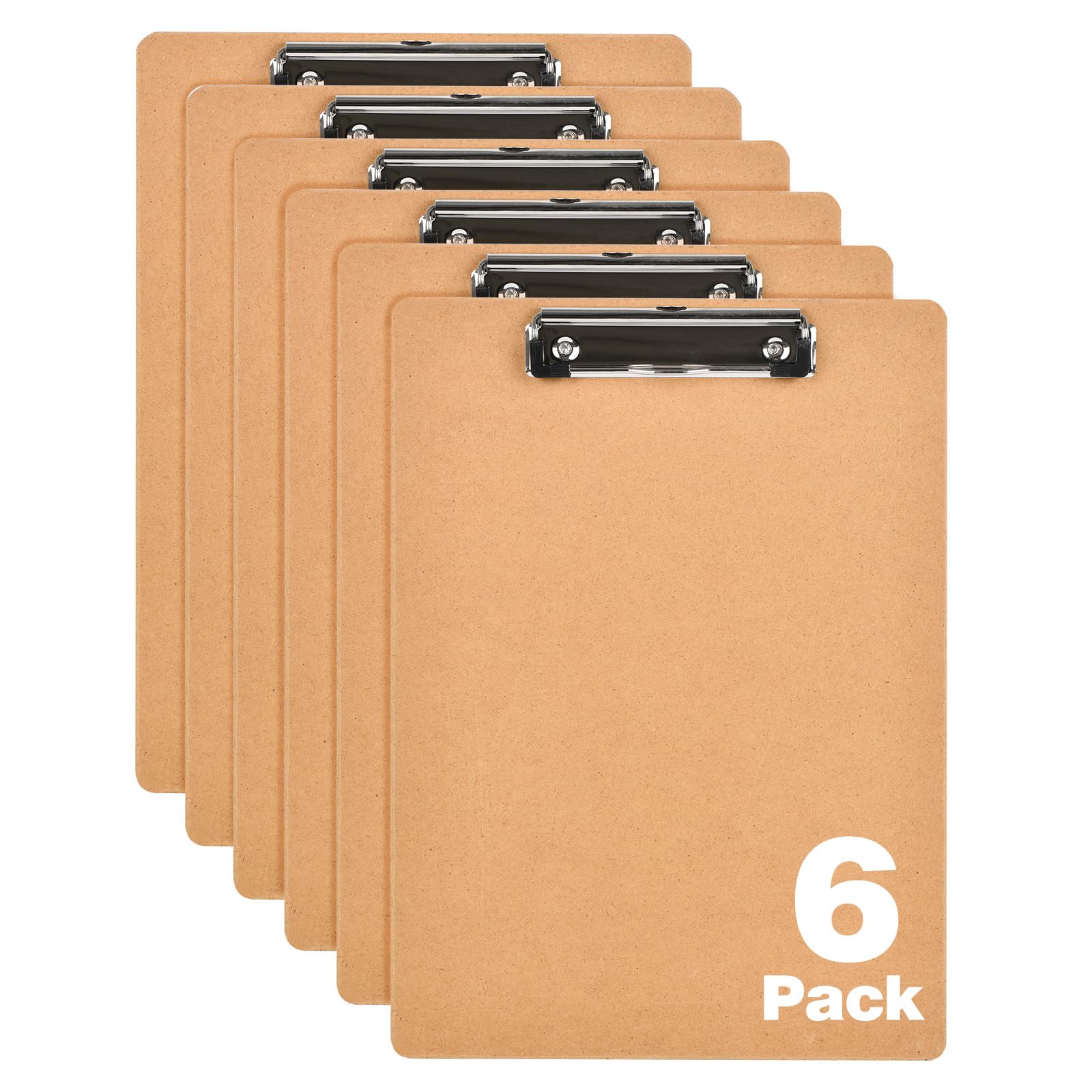 HappyHapi 6 Pack Clipboard 8.5 x 11 Letter Size Clip Boards Bulk, A4 Wooden Hardboard Office Clipboards Pack for Classroom, Work-Meetings, Brown