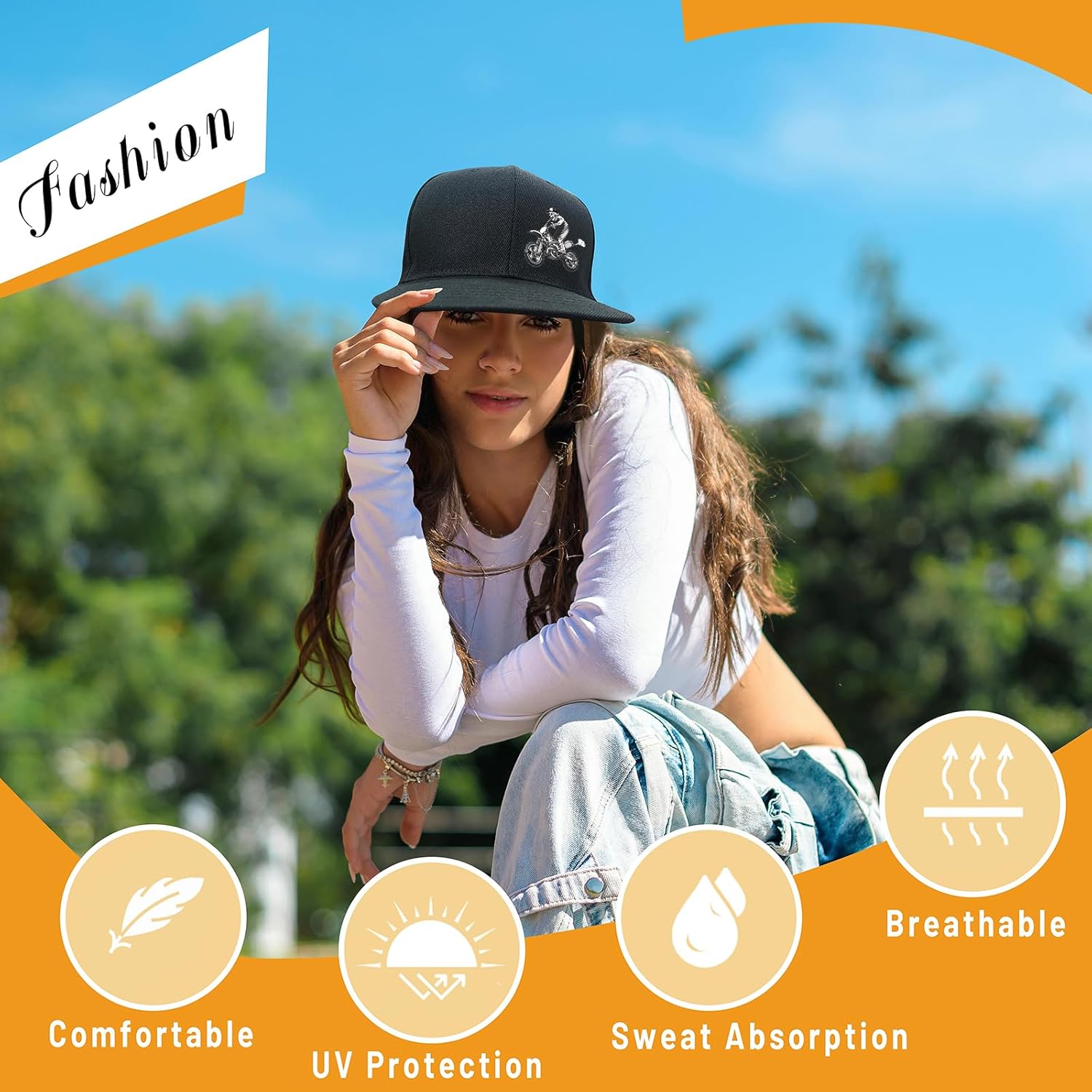 Motocross Dirt Bike Snapback Hats Adjustable Baseball Cap for Men Cool Motorcycle Skeleton Hat for Men Black Flat Bill Trucker Hats Snap Back Baseball Hat Cycling Skull Fitted Caps for Mens - Image 3