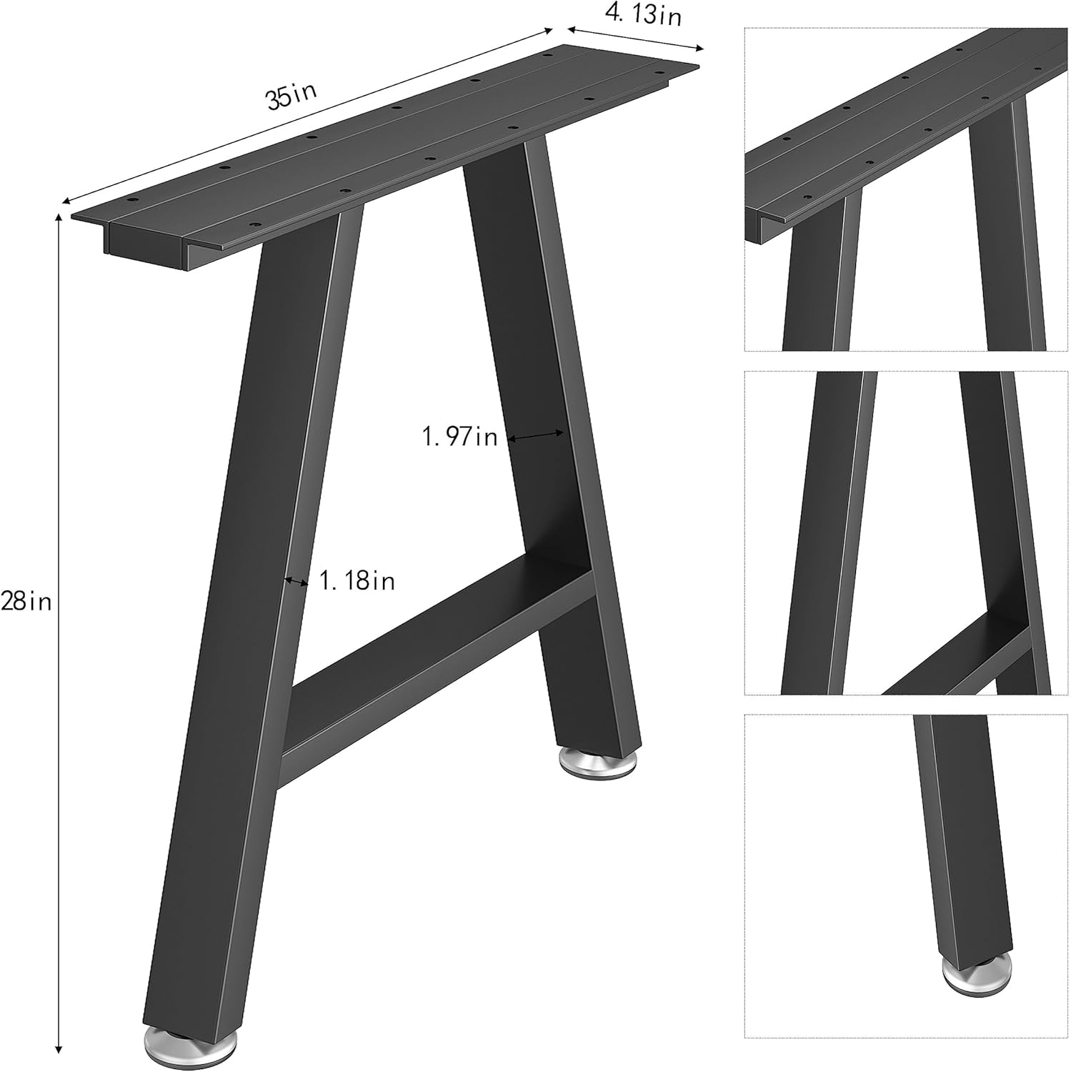 Metal Table Legs 28 inch Height x 35 inch Wide with Adjustable Protector Feet, Industrial & Rustic Style Heavy Duty Metal Furniture Legs for Desk/Table, (Bear Up to 800lb), Black, H-Shape Set of 2