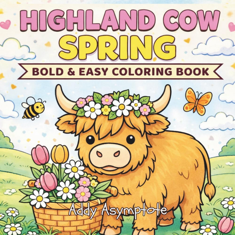 Highland Cow Spring Bold and Easy Coloring Book (Bold and Easy Spring Coloring Books)