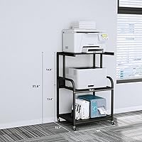 Vista 5 de EasyCom Printer Stand- Large 3 Tier Sofa Side Table with Wheels- Industrial Printer Storage Cart- Modern Night Stands with Storage Shelf for Living