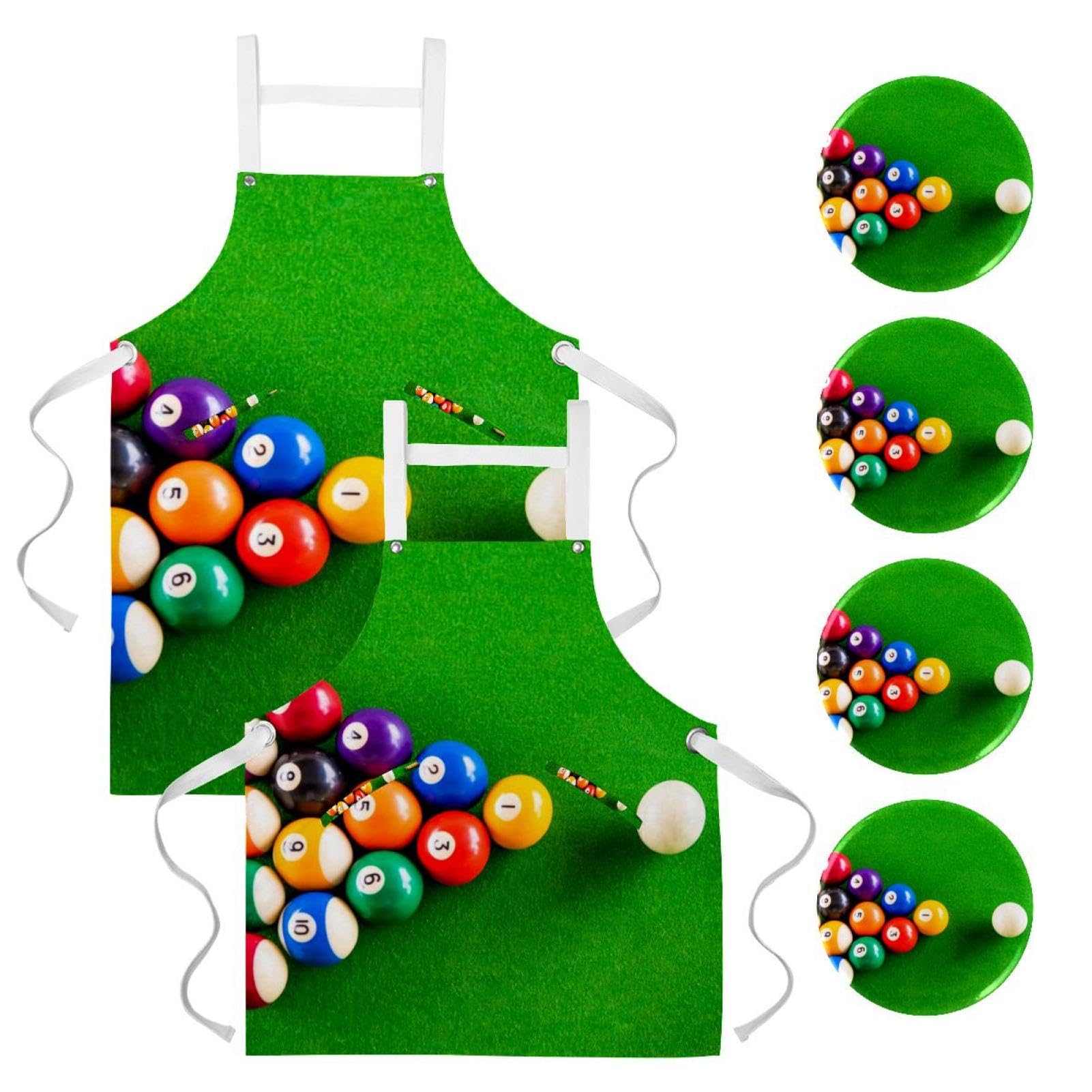 Tablier de cuisine imprimé billard multicolore avec 4 broches de fixation - 7