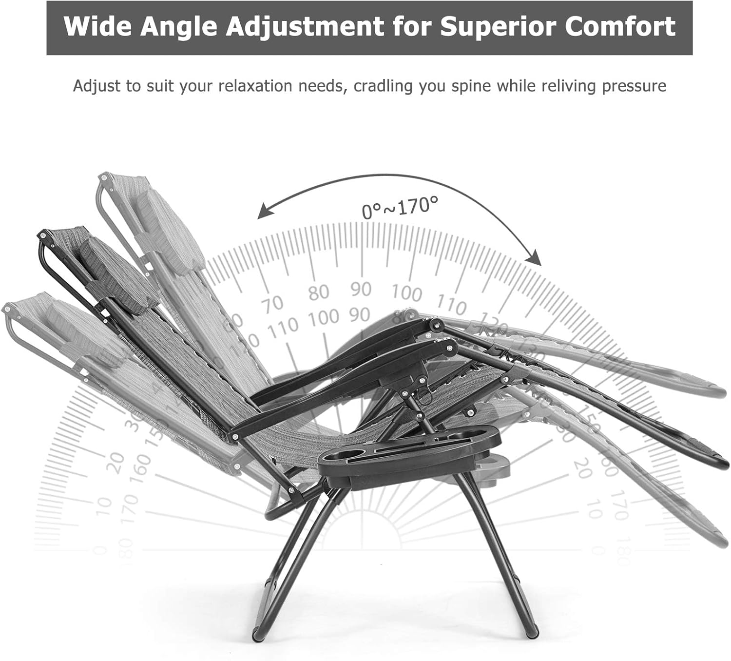 DORTALA Zero Gravity Chairs, X-Large Folding Lounge Lawn Chair with Adjustable Backrest, Headrest, Cup Holder, Canopy for Patio Pool Porch Deck, Grey