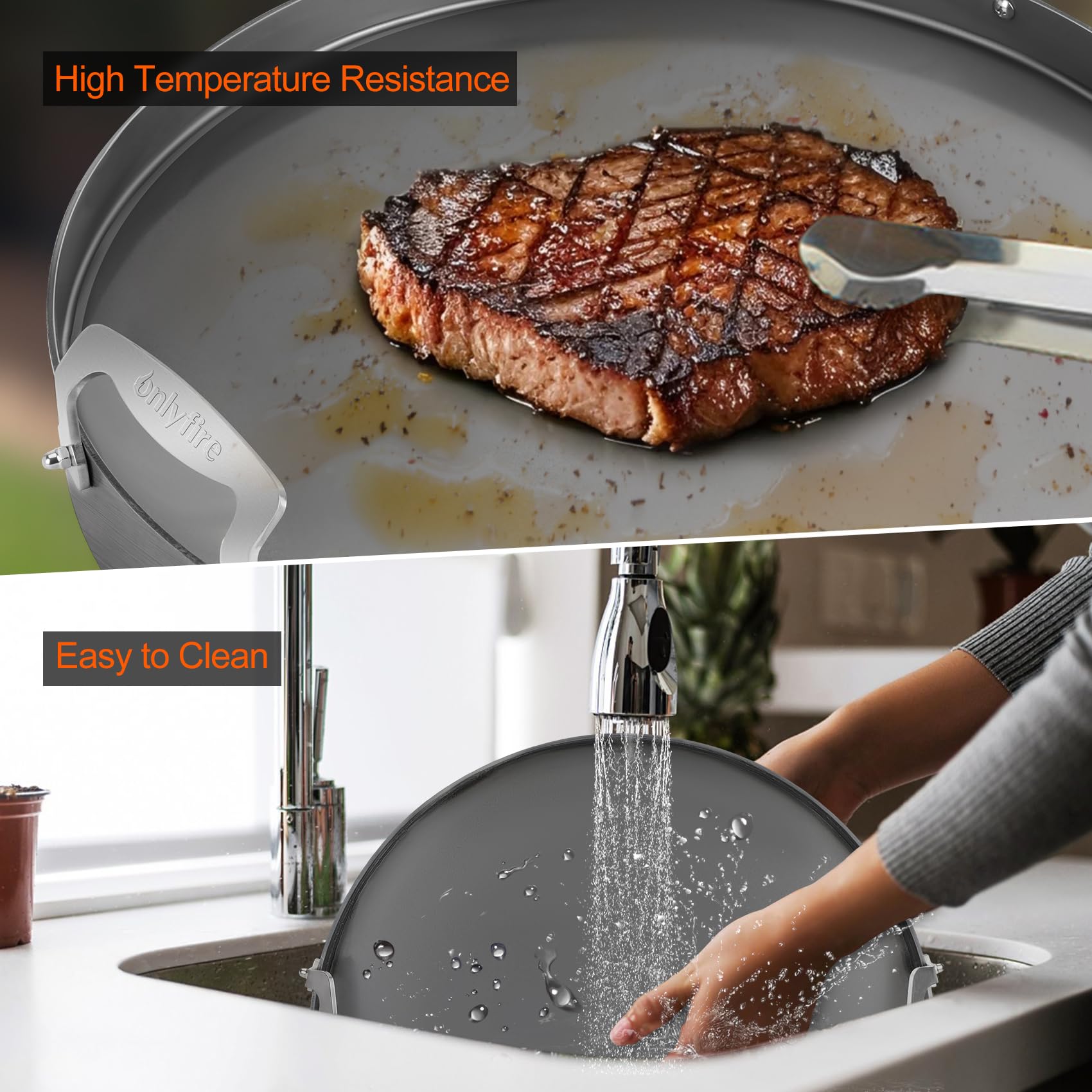 Onlyfire Flat Top Piastra per Griglia in Acciaio per Kamado Joe Classic, Inserto per Piastra con Manico Staccabile per Large Big Green Egg e Altri Grill in Ceramica di Dimensioni Simili