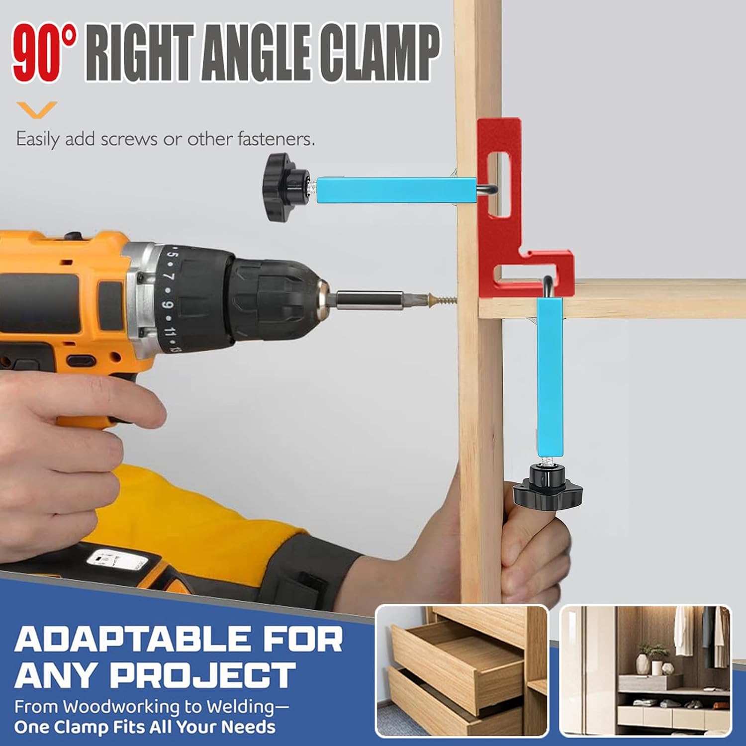 Fafeicy Right Angle Frames, Blue 90 Degree Corner Clamps Aluminum Alloy Woodworking Square for Picture Frame Cabinet Drawer Assembly