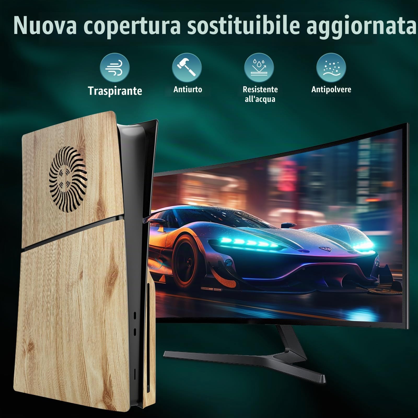 Piastra di Ricambio Piastre di Copertura per PS5 Slim Console Disc Edition, Piastre Laterali con Prese d'aria Guscio Personalizzato Custodia in ABS Accessori Antigraffio, Grana di Legno
