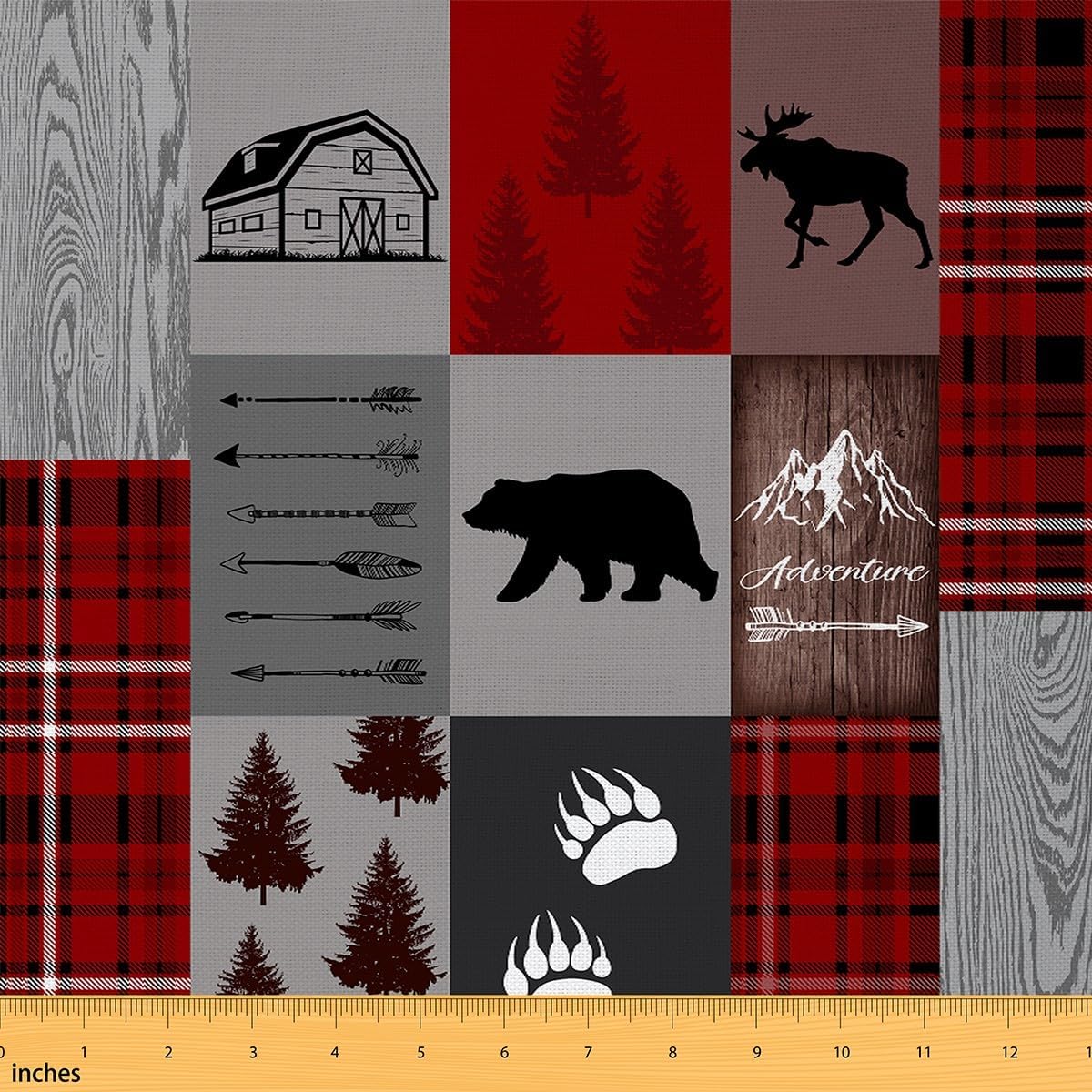 Jungle Hunting Fabric by The Yard,Wild Deer Bear Silhouette Decorative Fabric,Tribal Arrow Wooden Texture Quilting Supplies,Rustic Farmhouse Style DIY Crafts,3 Yards,108" L x 59" W,108" L x 59" W