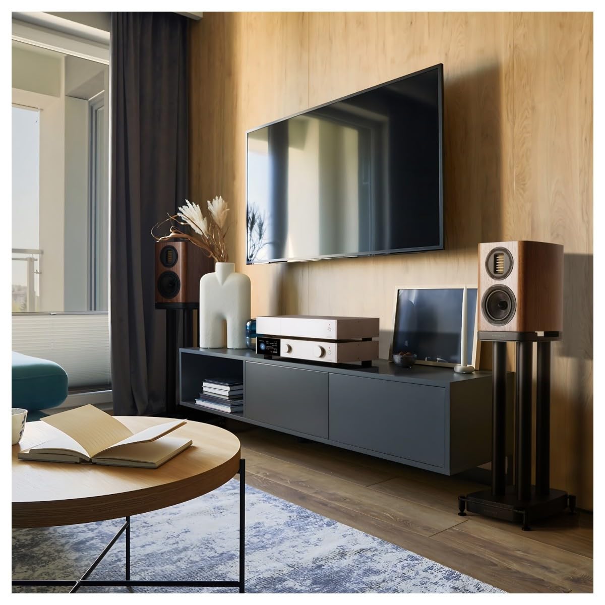 Wharfedale EVO 5.1 Coppia di diffusori da scaffale – Woofer in Kevlar tessuto da 5 pollici, tweeter AMT da 35 × 70 mm, Bass-Reflex, noce (noce)