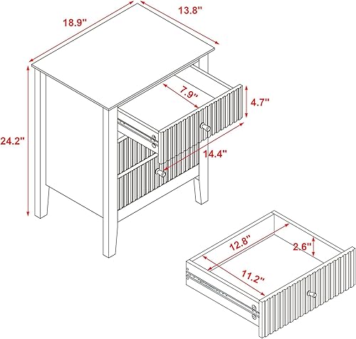 Miniatura 2 de OCANDO Mesa auxiliar de cama blanca con 3 cajones de 19 pulgadas de ancho, mesita de noche para dormitorio de 24 pulgadas de alto, mesita de noche