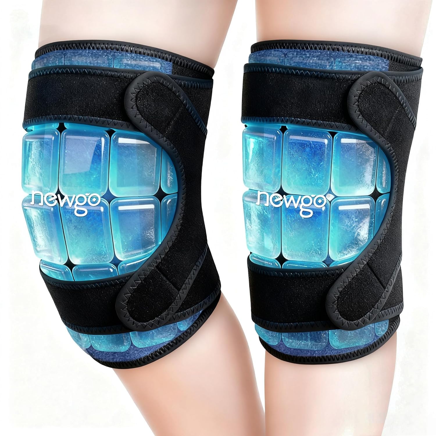 NEWGO Knee Kühlkompresse für Knie, Wiederverwendbare Gel Kniebandage bei Schmerzen, Schwellungen, Knie OP, Arthritis, Meniskusriss & Sportverletzungen, 2 Packs