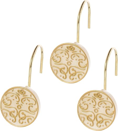Creative Scents Shannon Decorative Shower Curtain Hooks Gold - Set of 12 Beige w