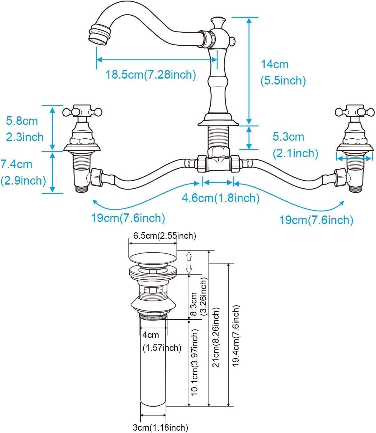 Chrome Polished Shower Fixture 8 Inch Rainfall Shower Head with Handheld Spray 3 Functions Shower Combo Set Wall Mount with Matching Chrome Polished Widespread Bathtub Faucet Three Hole Deck Mount