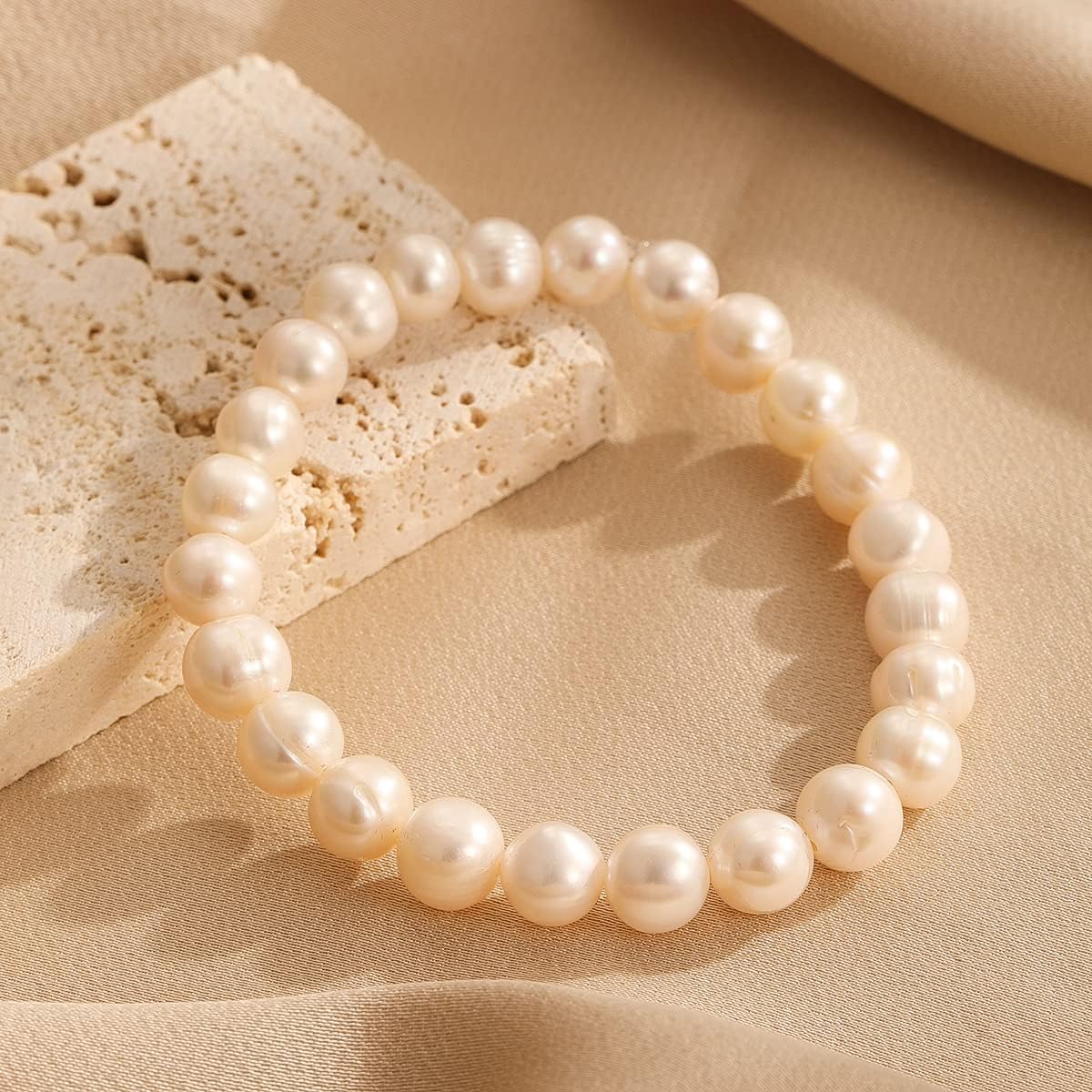 Crystal Vibe AAA Quality White Freshwater Pearl Bracelet for Women - 8mm Beads Pearl Bracelet with Adjustable Size - Image 3