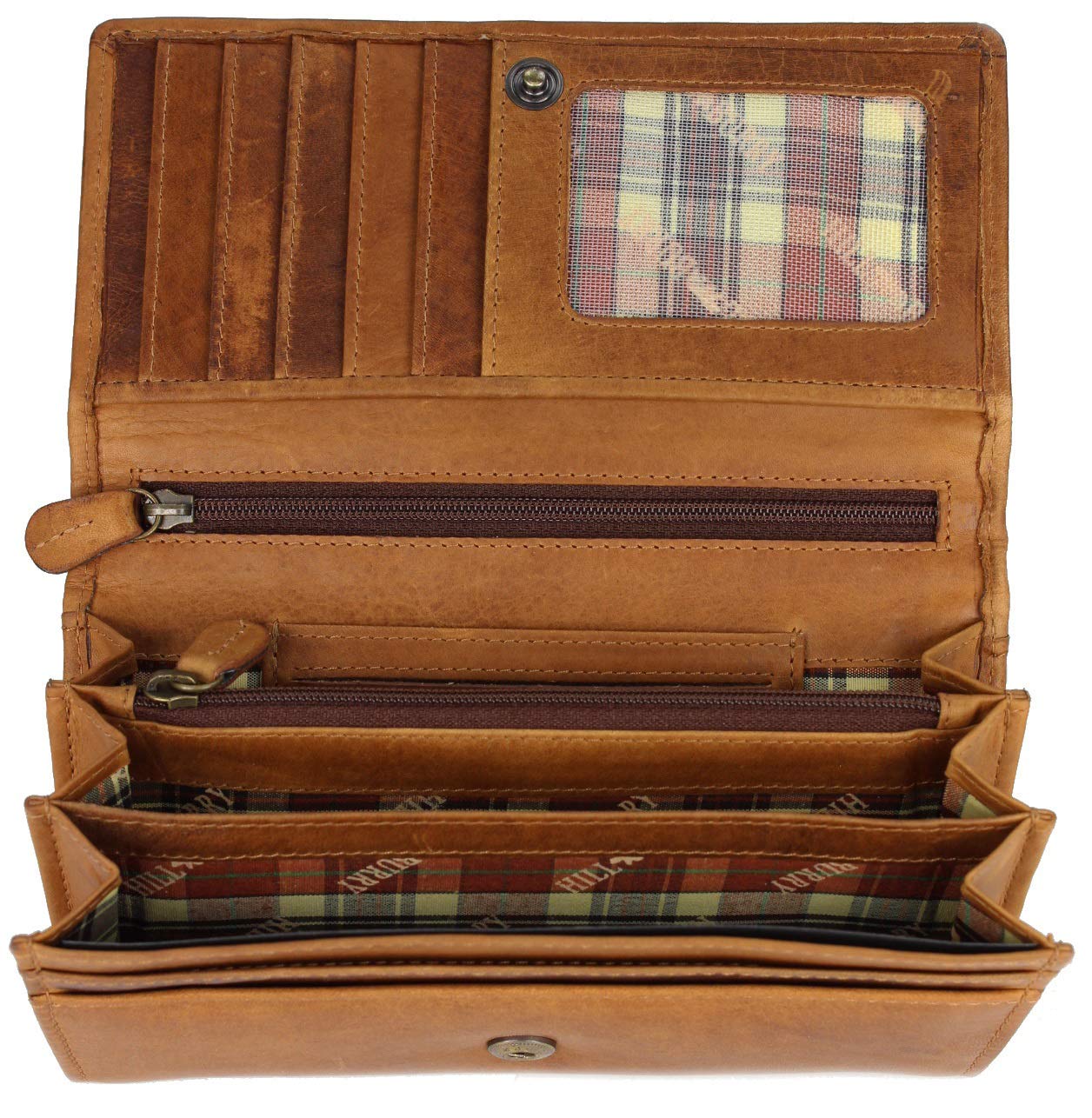 Belli Hochwertige Vintage Leder Damen Geldbörse Portemonnaie langes Portmonee Geldbeutel aus weichem Leder mit RFID in braun - 17,5x10x3cm (B x H x T)
