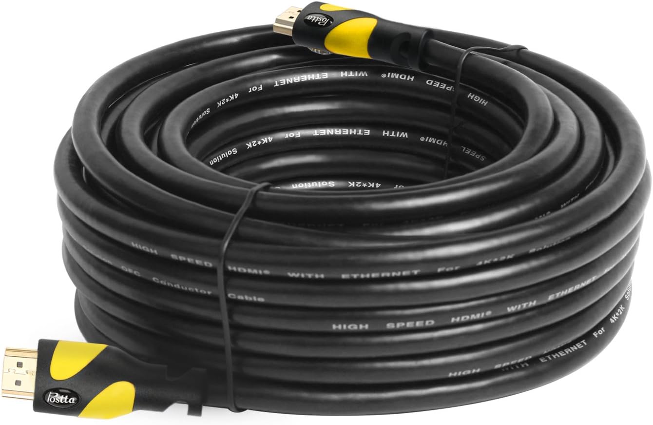 Postta HDMI Cable(50 Feet Yellow) HDMI 2.0V Support 4K 2160P,1080P,3D,Audio Return and Ethernet - 1 Pack