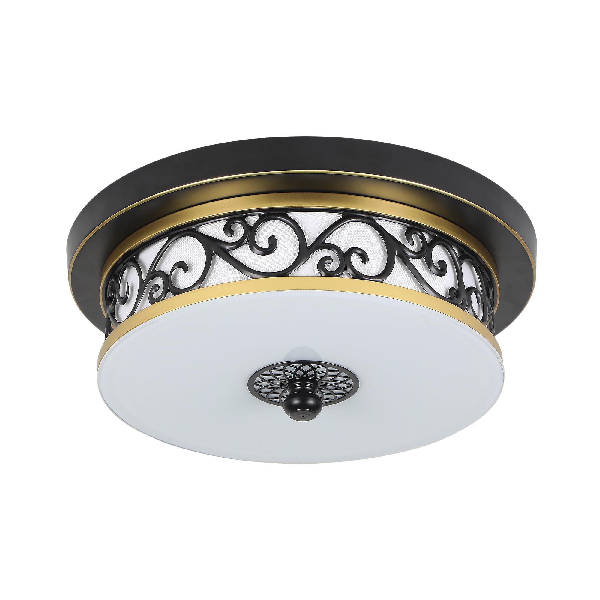 Plafoniera Soffitto Soggiorno Rotonda Vintage,Ø30*H10cm Plafoniera in Tessuto-Vetro,Nero Lampadario Soffitto Villa Piatta per Camera da Letto,Cucina e Sala da Pranzo,Luce Neutra 4500K.